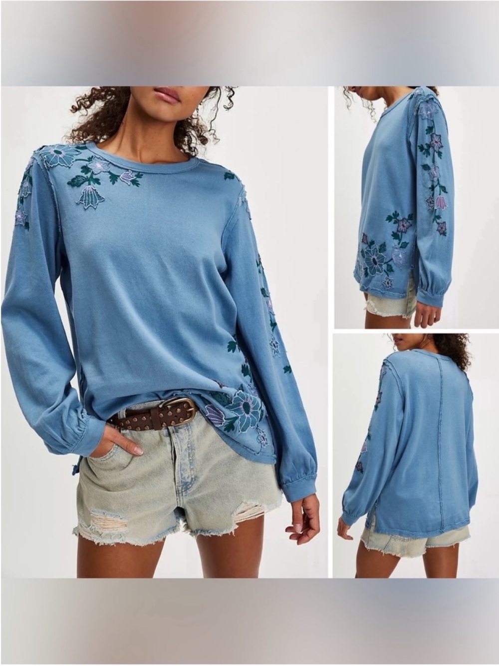 NWOT Free People Violet Vines Long Sleeve - storm combo blue - Medium, Large